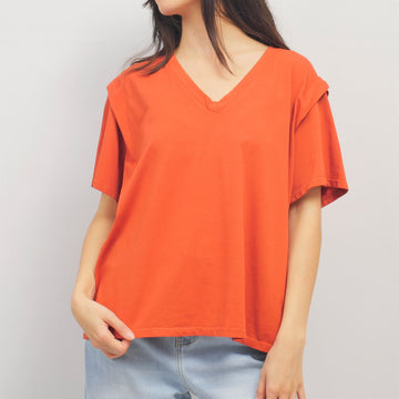 T-shirt col V ample en coton stretch - TDM31925