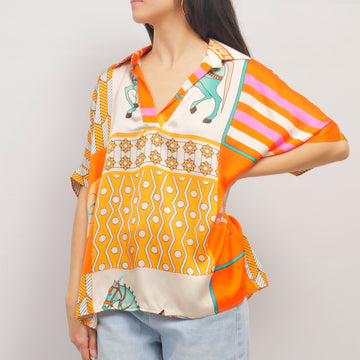 Chemise imprimée équestre oversize en viscose soie - KD7607VS-20