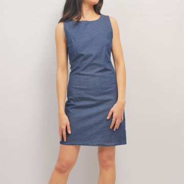 Robe droite sans manches en denim stretch bleu – TDMG107-3