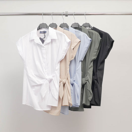Chemise nouée sans manches col tailleur – TDM17824-2