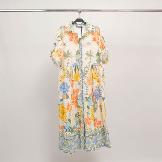 Robe longue chemisier imprimé floral en coton – KD8369CO