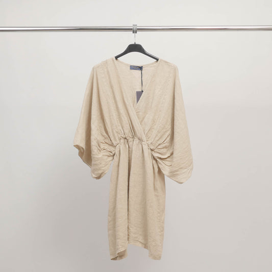 Robe portefeuille en lin à manches chauve-souris TDM32225