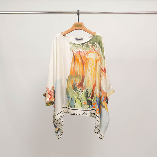 Tunique fluide imprimé aquarelle en viscose et soie  KD8762VS-22