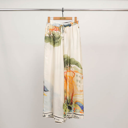 Pantalon large imprimé paysage en viscose et soie  KD6637VS-22