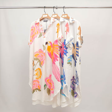 Robe chemise imprimé perroquet  KD8282VC