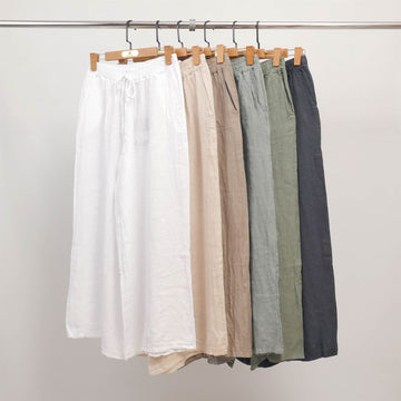 Pantalon large en lin à taille élastiquée YX18241