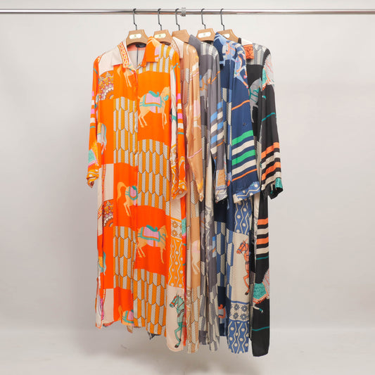 Robe longue imprimé cheval KD6255VS-8