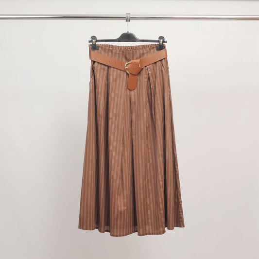 Jupe midi plissée rayée avec ceinture TDM52123-3