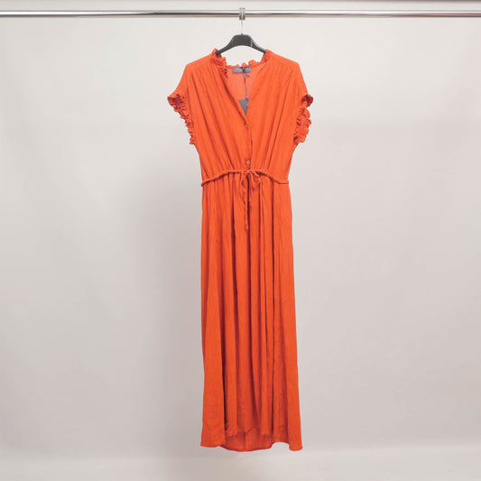 Robe longue en lin col volanté  TDM37925