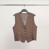 Buttoned linen sleeveless vest TDM08924