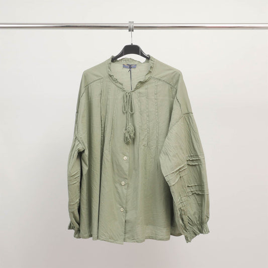 Blouse coton à manches bouffantes et détails plissés TDM37325