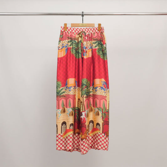 Pantalon imprimé palais et éléphants en viscose et soie KD6637VS-25