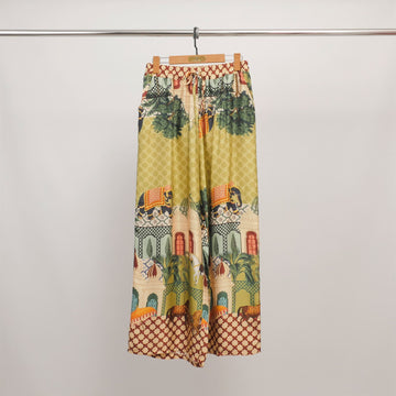 Pantalon imprimé palais et éléphants en viscose et soie KD6637VS-25