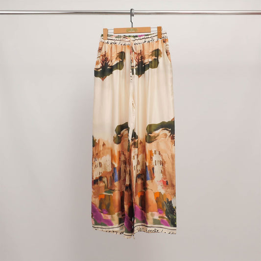 Pantalon large imprimé tableau en viscose et soie KD6637VS-27