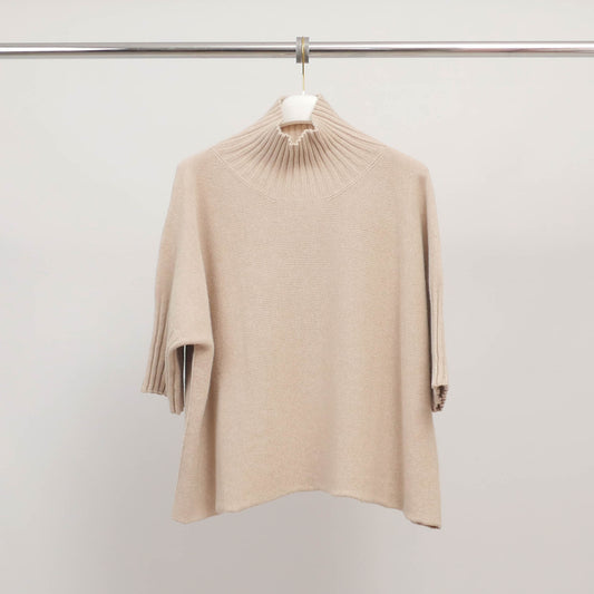 Pull ample col montant côtelé manches courtes YF370164