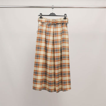 Jupe midi à carreaux orange avec ceinture TDM72125-2