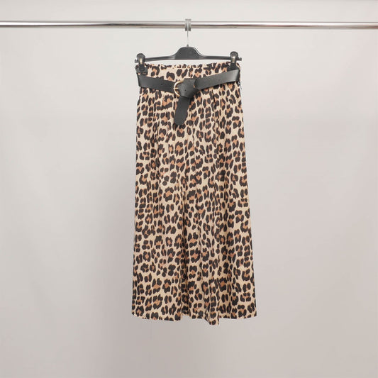 Jupe midi plissée imprimé léopard avec ceinture TDM52123-9