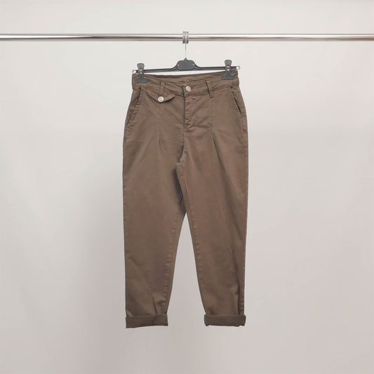 Pantalon carotte taille haute à revers CVA824159