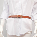 Smooth leather belt with gold buckle and rings – ref BK0145