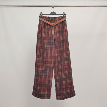 Pantalon large à carreaux avec ceinture – TDM78223-9