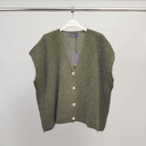 Sleeveless fluffy knit vest with jeweled buttons - MCL24002