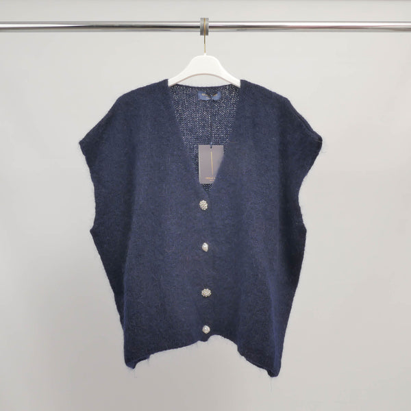 Gilet sans manches en maille duveteuse avec boutons bijoux - MCL24002