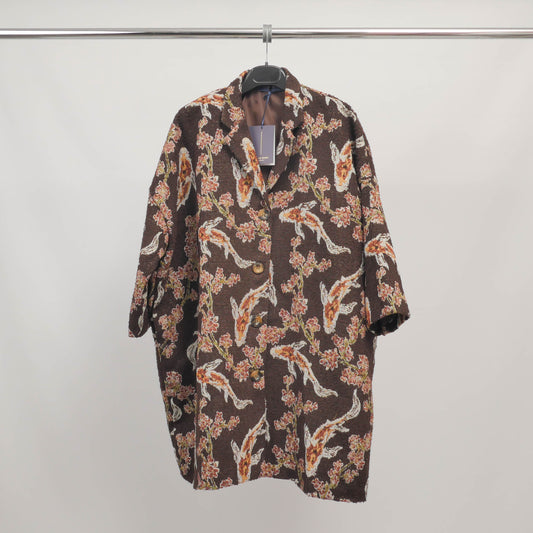 Veste longue jacquard motif carpes et fleurs – ref TDM68925-2