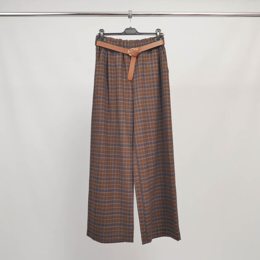 Pantalon large à carreaux ceinturé – TDM78223-11