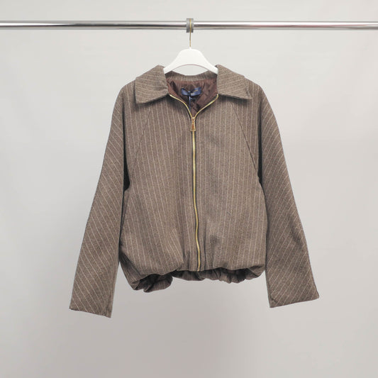 Veste zippée à rayures fines élastiquée à la base – KD9351-2