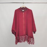 Poncho à franges zippé manches chauve-souris – MJ84202