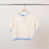 Openwork sweater with short sleeves and contrasting edges ca8439