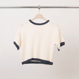 Openwork sweater with short sleeves and contrasting edges ca8439