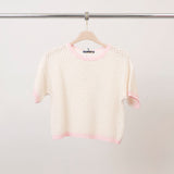 Openwork sweater with short sleeves and contrasting edges ca8439