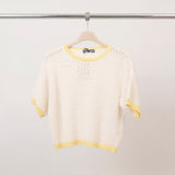 Openwork sweater with short sleeves and contrasting edges ca8439