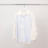 Chemise rayée dentelle fleurs csw5009