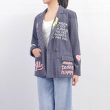 Striped Blazer with Embroidered Lettering – MJ84076