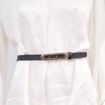 Charger l'image dans la galerie, Ceinture fine en cuir boucle ovale dorée – ref BK0101