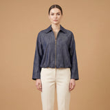 Zip-up denim jacket with shirt collar TDM83725-2
