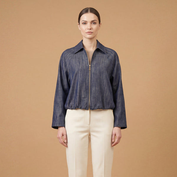 Zip-up denim jacket with shirt collar TDM83725-2