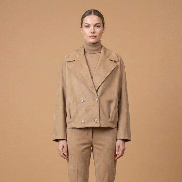 Suede jacket with buttoned notched collar – BCG02697