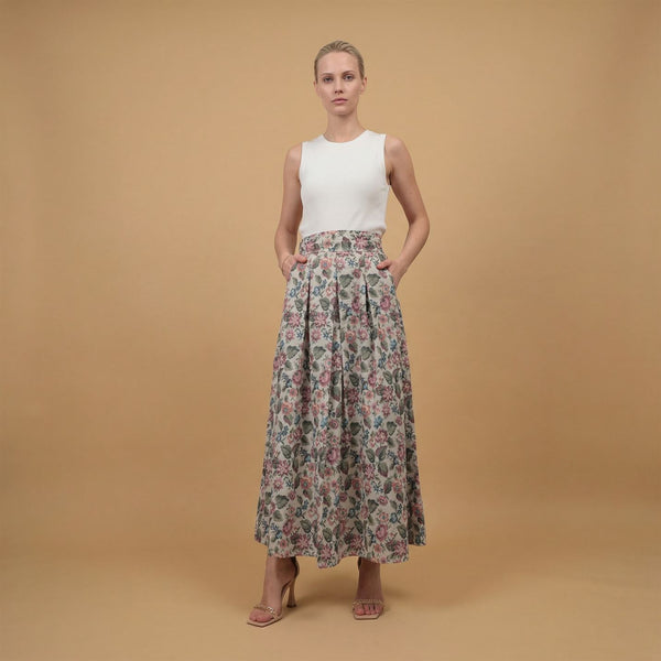 Jupe longue évasée imprimé floral pastel – TDM19323-16