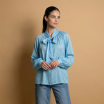 Load image into Gallery viewer, Satin polka dot shirt with bow – DB92250