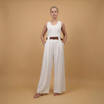 Load image into Gallery viewer, Wide-leg striped trousers with belt included – BCG03248