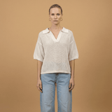Textured knit open-neck sweater ca10115