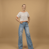 Openwork sweater with short sleeves and contrasting edges ca8439