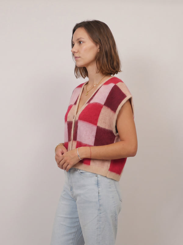 Gilet sans manches effet mohair à carreaux – CA9535