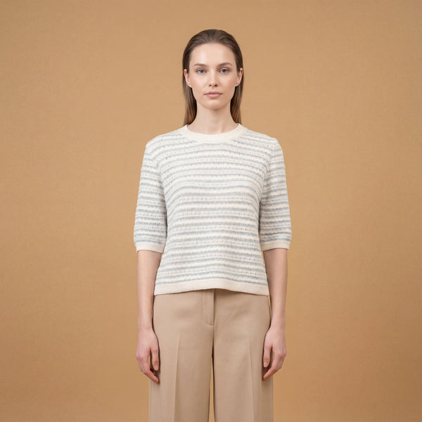 Short-sleeved striped knit sweater – CA9633