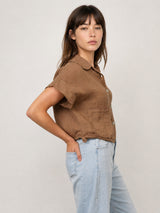 Chemise courte en lin à bas ajustable CVA225168