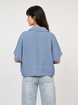Veste courte en lin à bouton unique CVA526211
