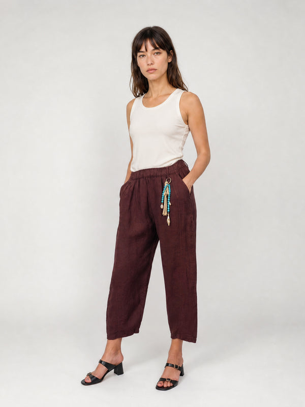 Pantalon en lin à taille élastique CVA825198LI